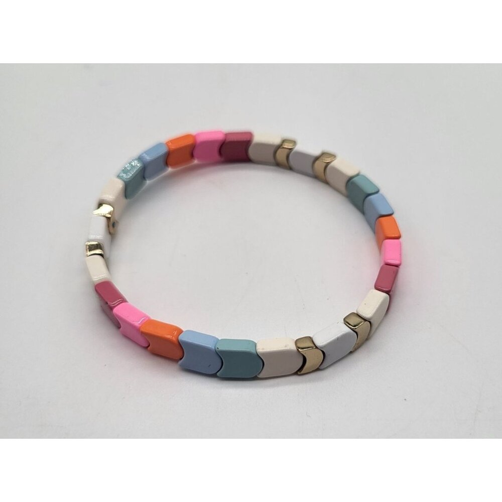 Roxanne Assoulin Enamel Tile Stretch Bracelet Multicolor Pink Blue - Picture 2 of 10